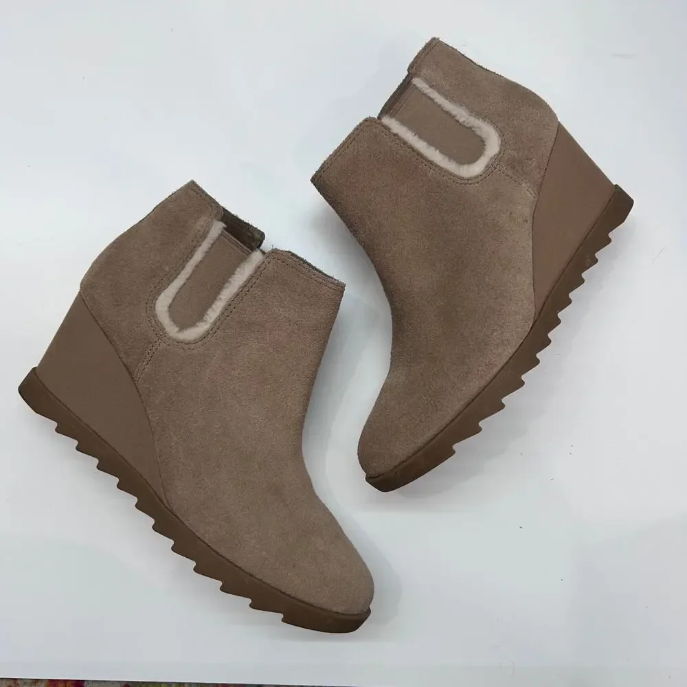 Koolaburra by UGG Yonela Wedge Ankle Boot Bootie 10 Tan Brown Leather